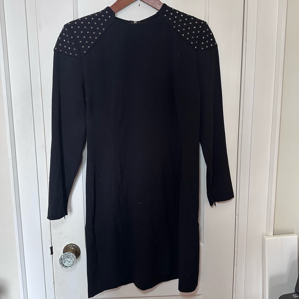 Mango Black Long Sleeve Dress with Studded Shoulders, Bodycon